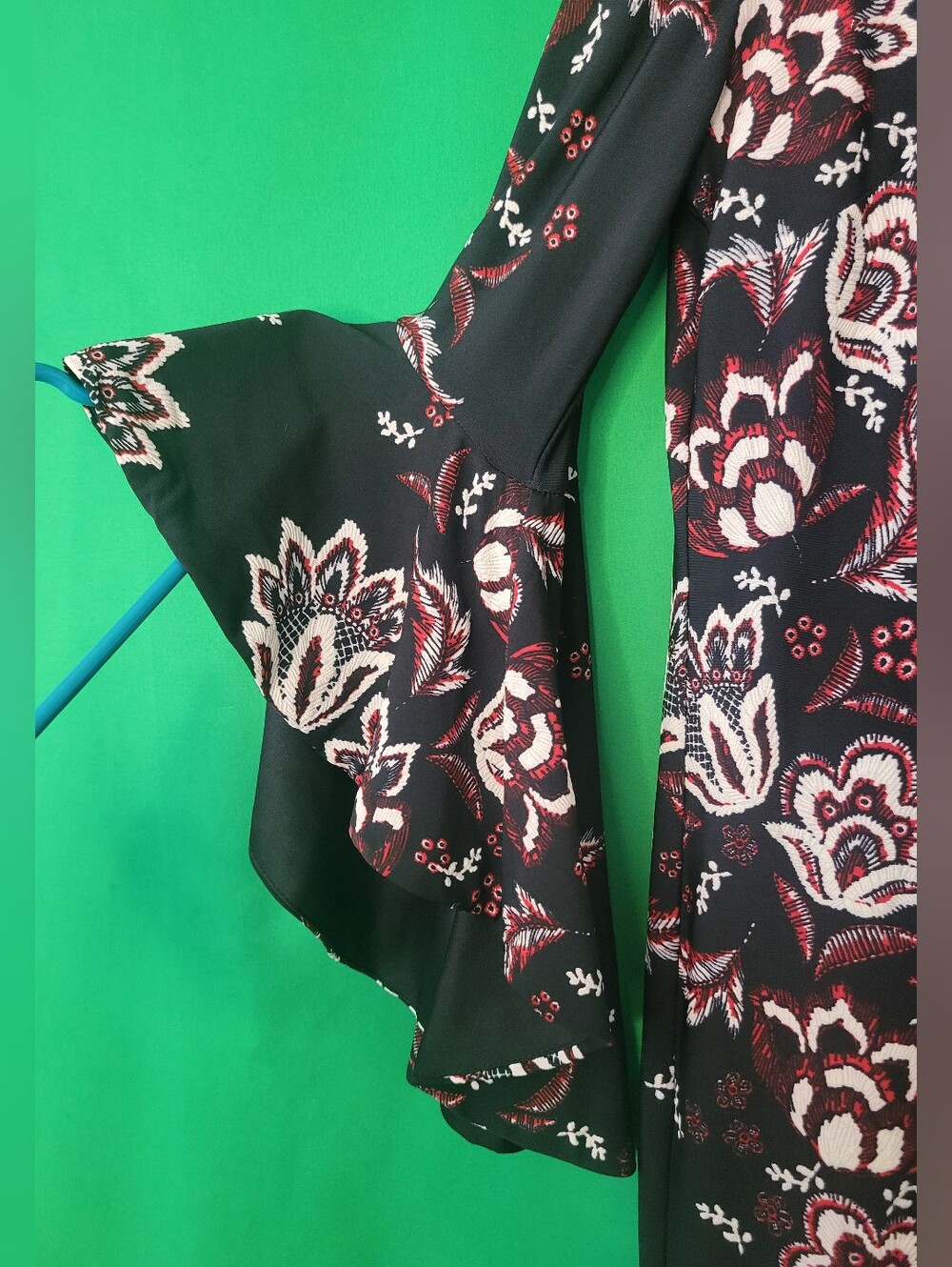 MSK Black Dress Floral Bell Sleeve Formal Flare Church Sz Small - Picture 3 of 6